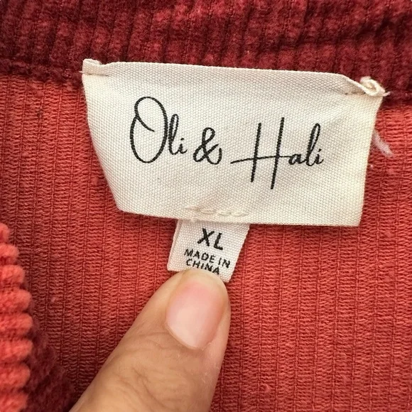 Oli & Hali Buckle Orange Red Corduroy Shacket Shirt Jacket Grunge Oversized XL - Picture 9 of 11